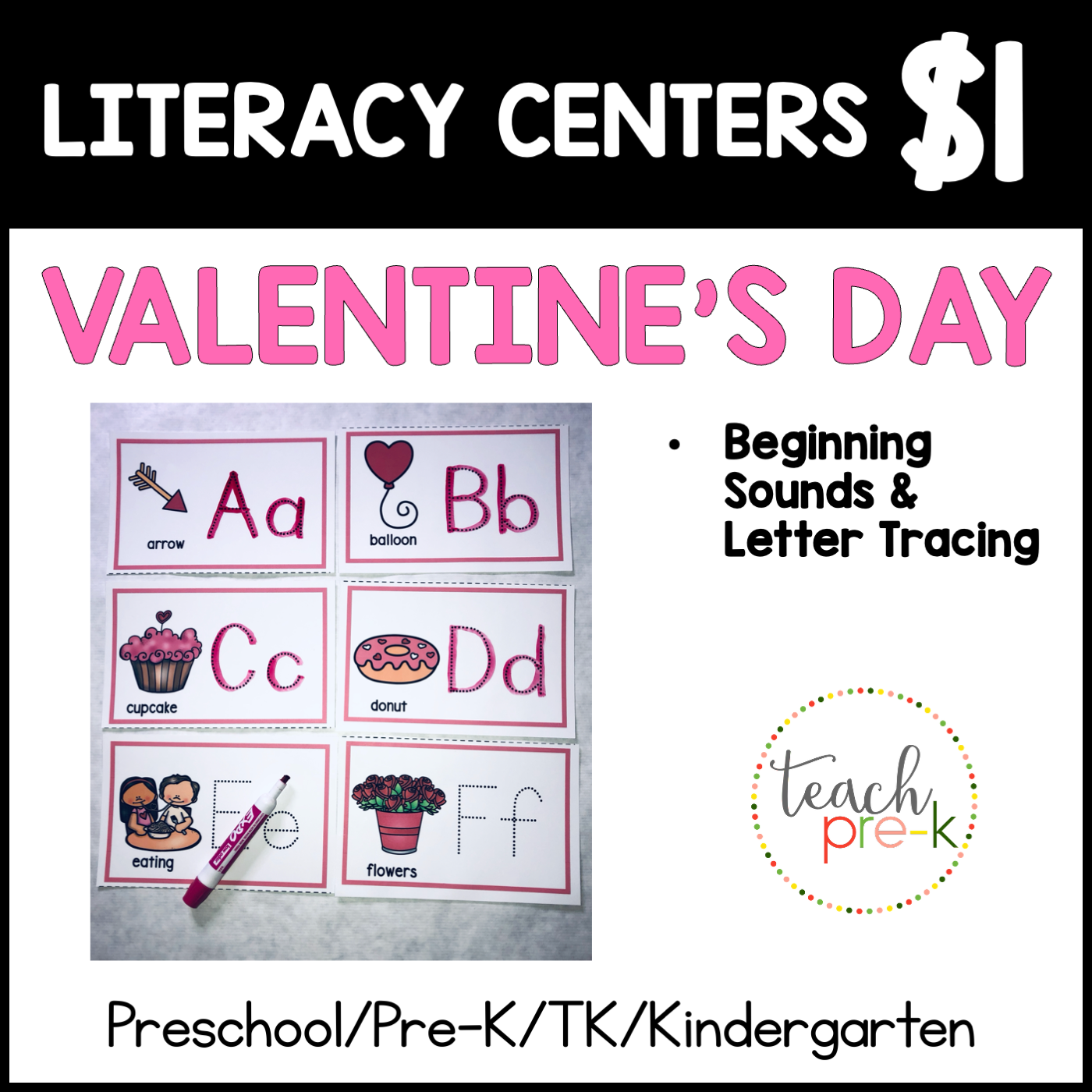 Valentine's Day Literacy Centers/Beginning Sounds Letter Tracing