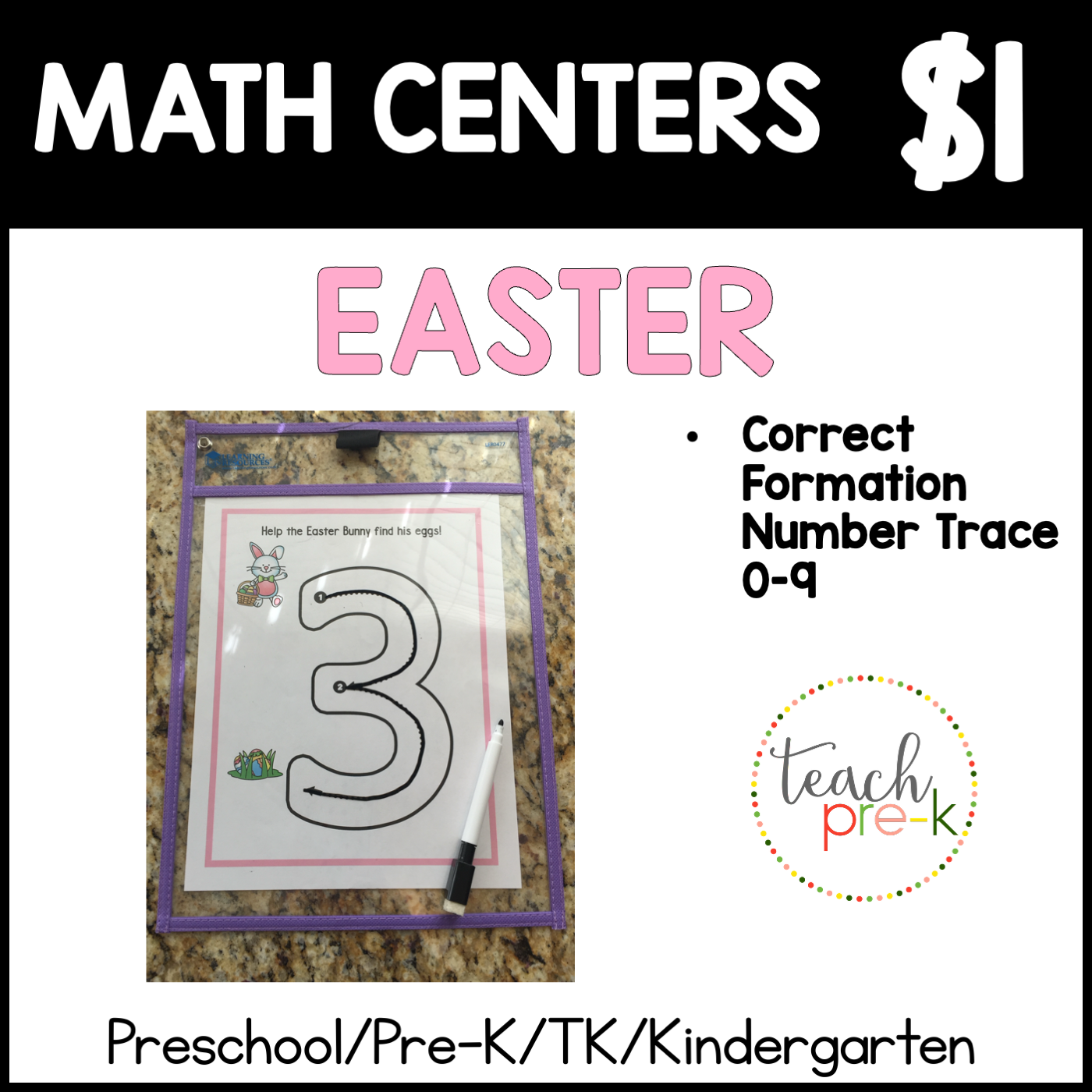 Easter Math Centers/Correct Formation Number Trace 0-9
