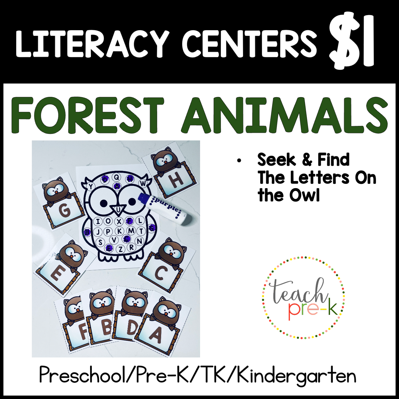 Forest Animals Literacy Centers/Seek & Find Letters On The Owl