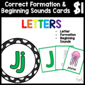 $1 Letters, Formation, & Beginning Sounds Cards-J