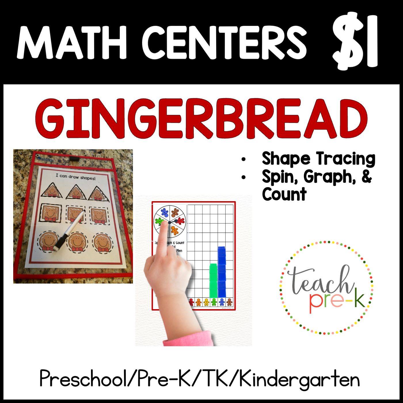 Gingerbread Math Centers/Trace the Shapes, & Spin, Graph, & Count Colorful Gingerbread Men