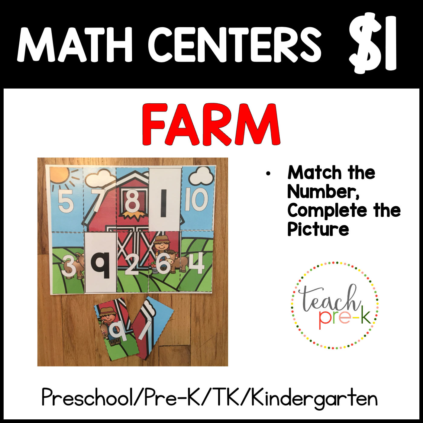 Farm Math Centers/Match The Number, Complete the Picture