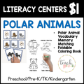 Polar Animals Literacy Center/Vocabulary Memory Matching Cards, & Foldable Coloring Book