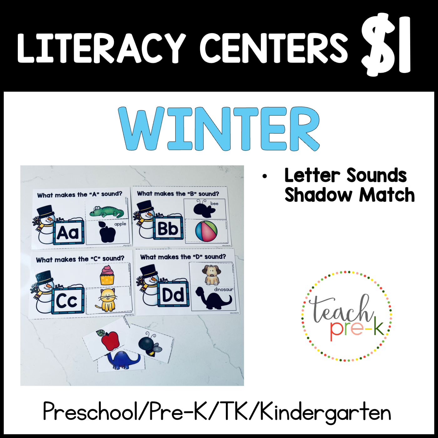 Winter Literacy Centers/Letter Sounds Shadow Match