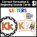 $1 Letters, Formation, & Beginning Sounds Cards-K