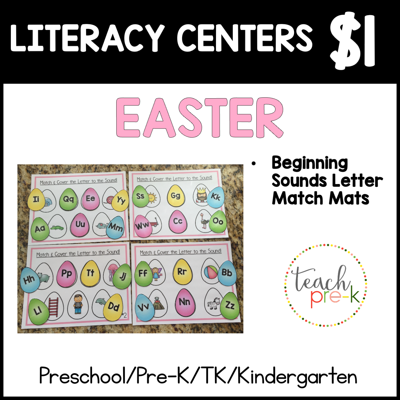 Easter Literacy Centers/Beginning Sounds Letter Match Mats