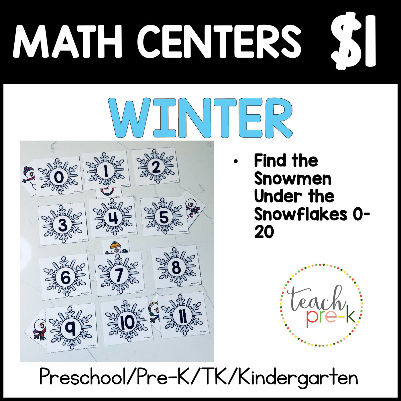 Winter Math Centers/Find the Snowmen 0-20