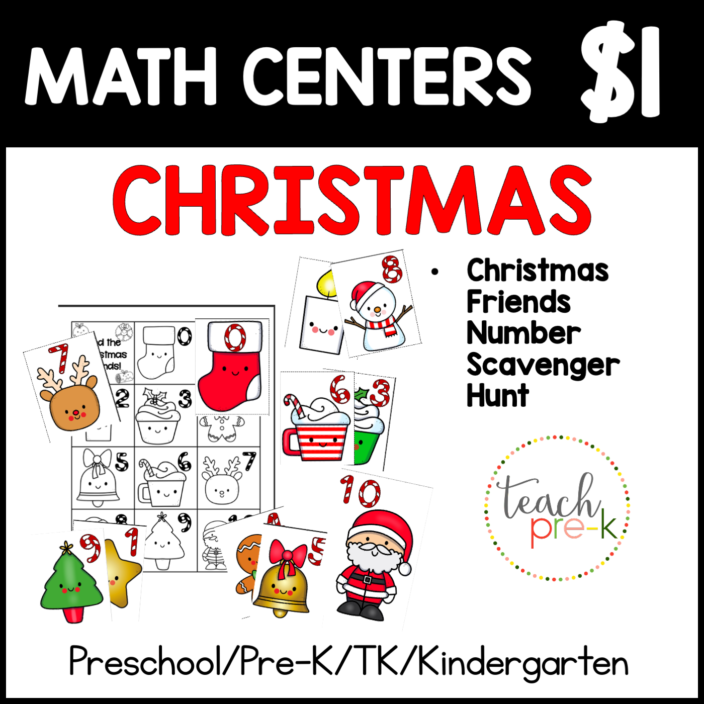 Christmas Math Centers/Christmas Friends Number Scavenger Hunt 1-10