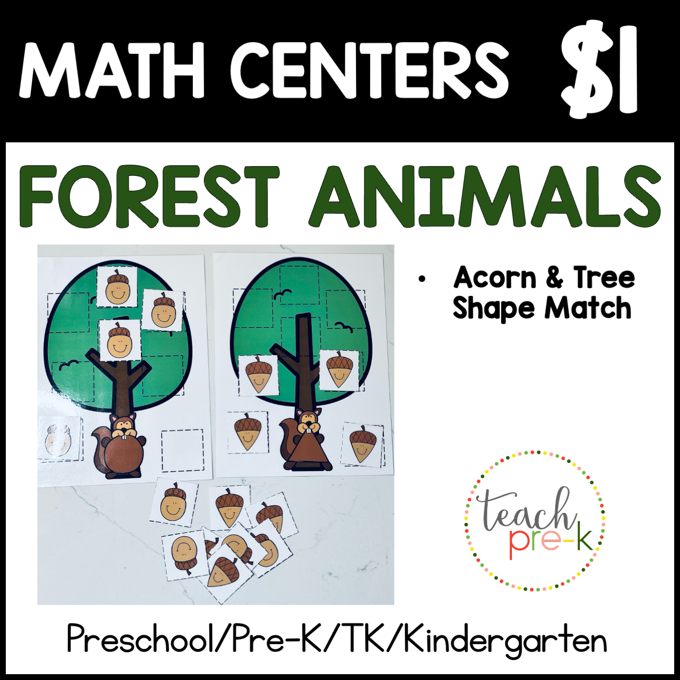 Forest Animals Math Centers/Acorn & Tree Shape Matching