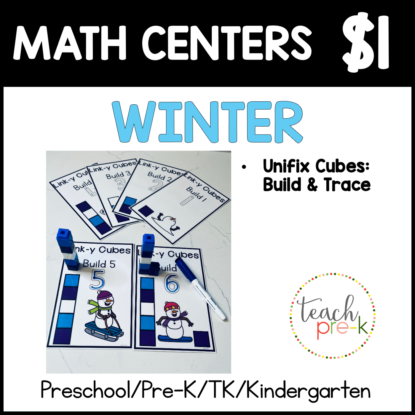 Winter Math Centers/Unifix Cubes; Count, Build & Trace