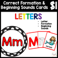$1 Letters, Formation, & Beginning Sounds Cards-M