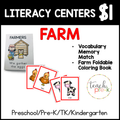 Farm Literacy Centers/Vocabulary Memory Matching, & Foldable Coloring Book