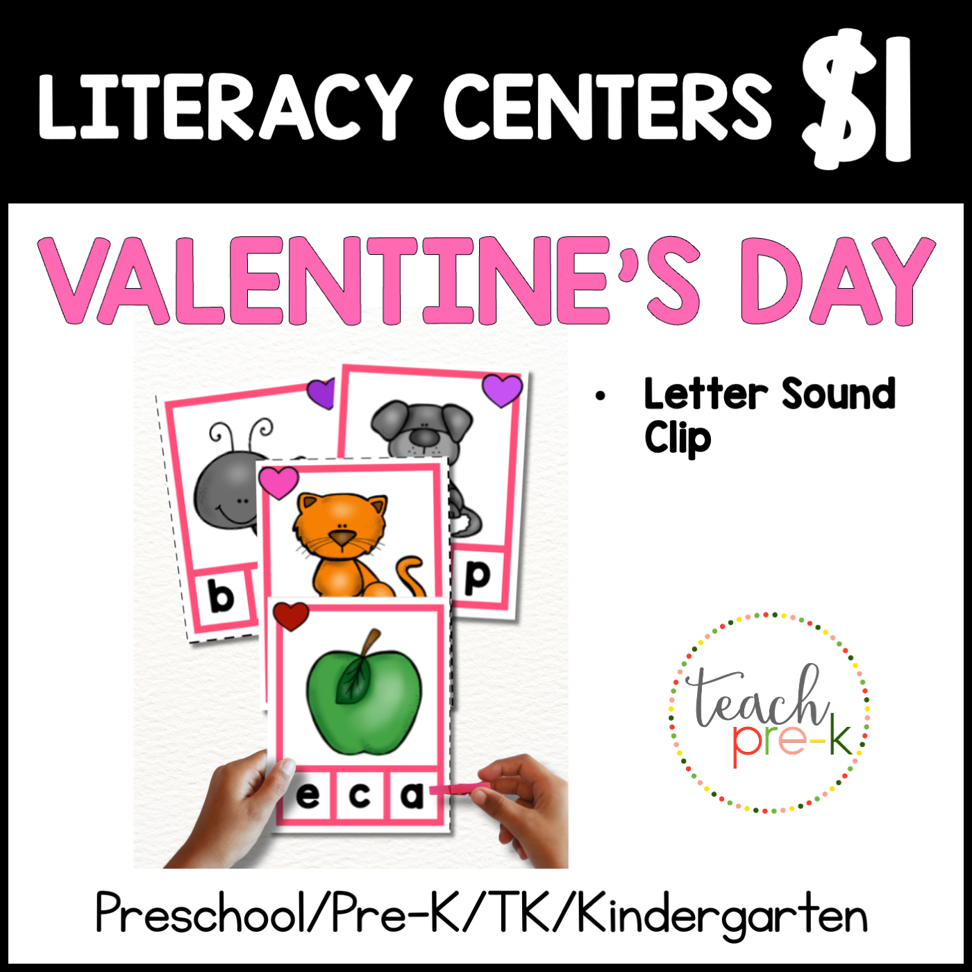 Valentine's Day Literacy Centers/Clip the Letter for the Beginning Sound
