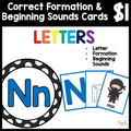 $1 Letters, Formation, & Beginning Sounds Cards-N