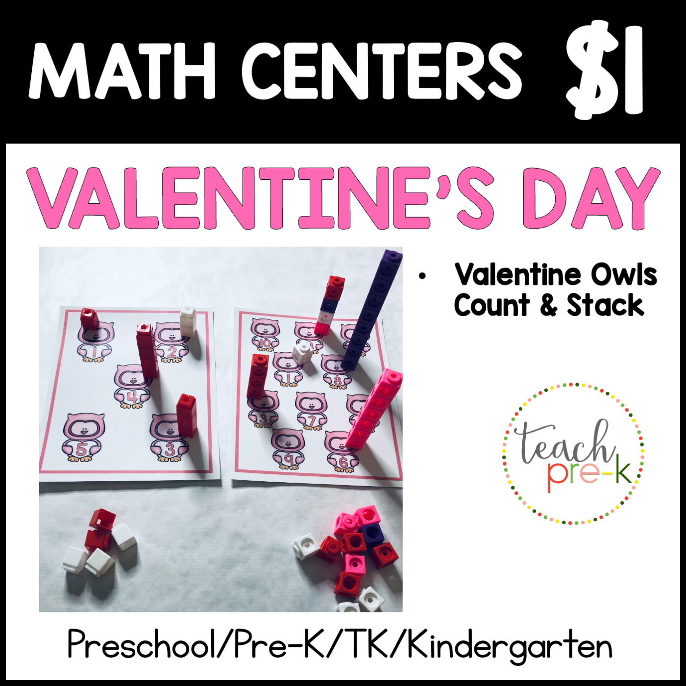 Valentine's Day Math Centers/Valentine Owls Count & Stack