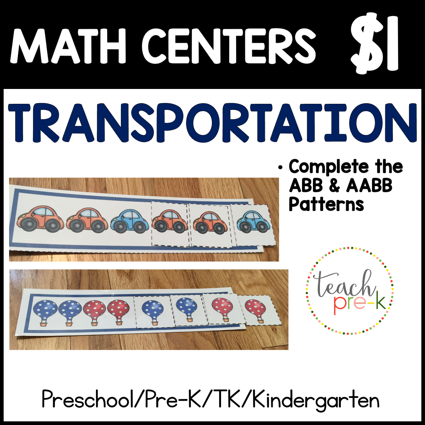 Transportation Math Centers/Complete ABB, & AABB Patterns