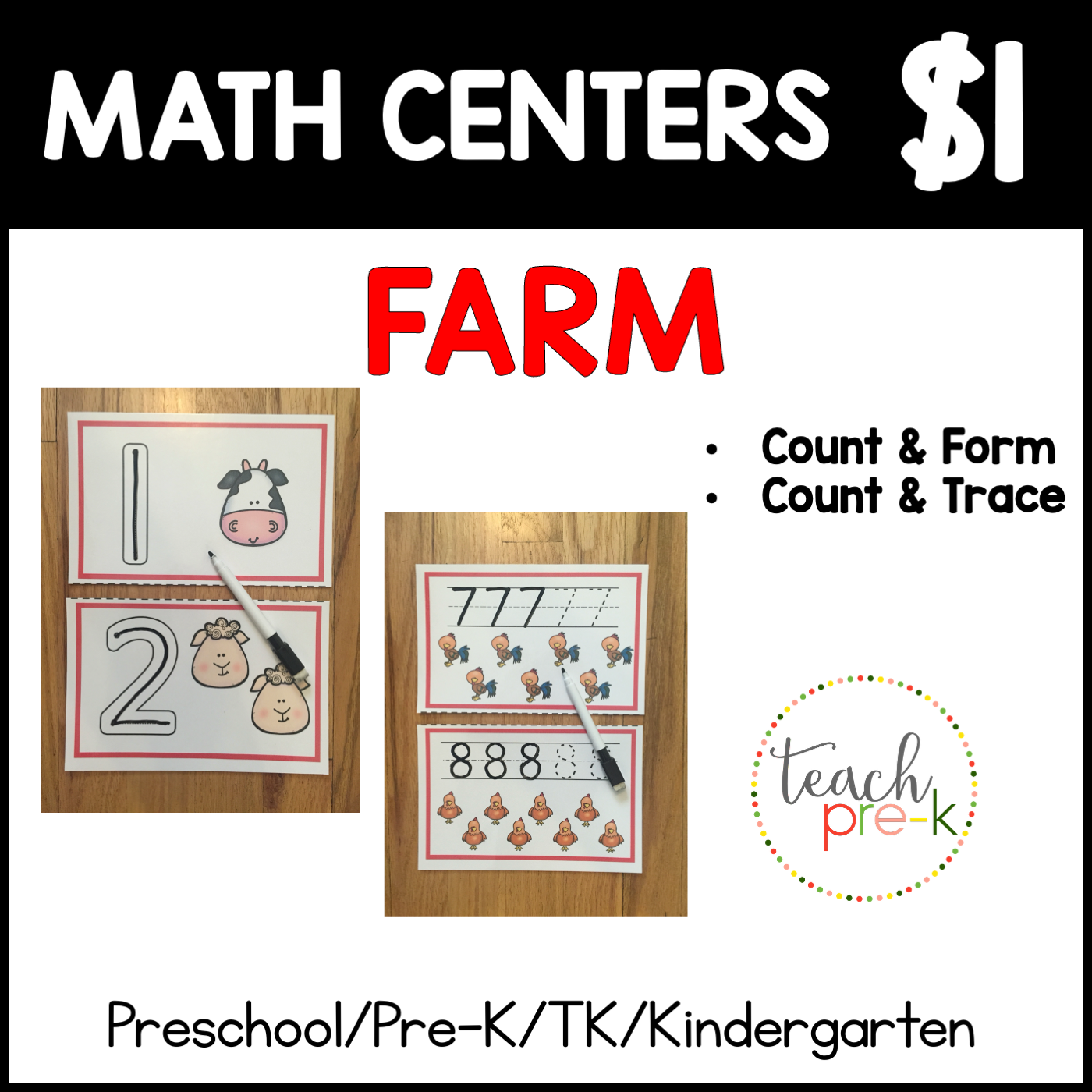Farm Math Centers/Count & Form, & Count & Trace Cards