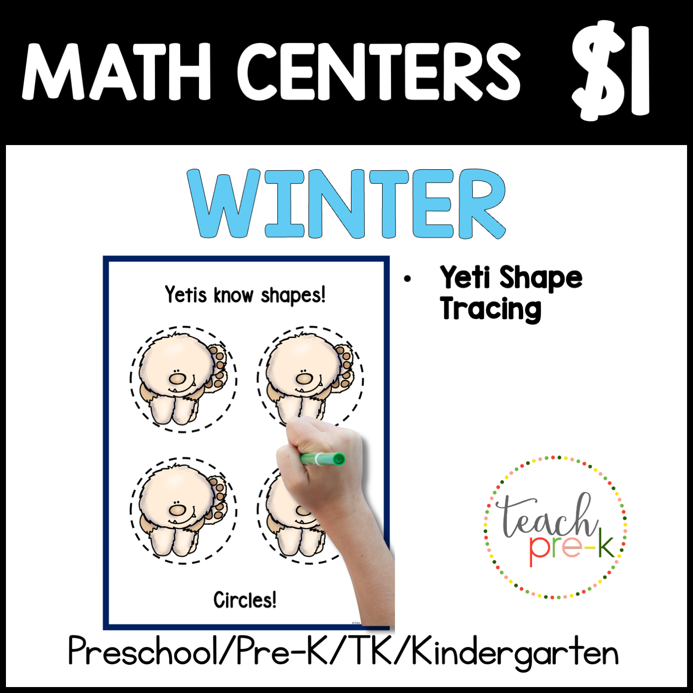 Winter Math Centers/Yeti Shape Tracing