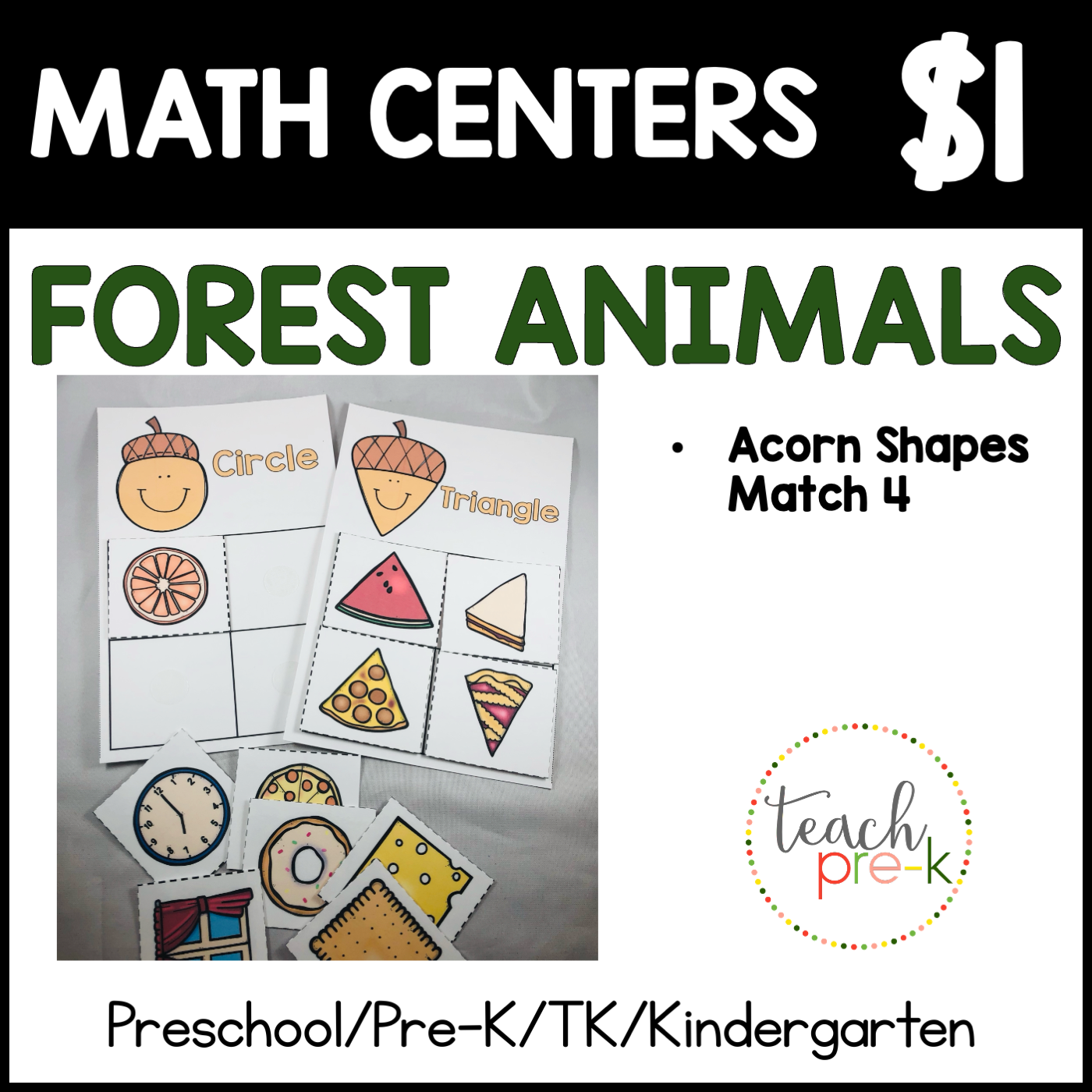 Forest Animals Math Centers/Acorn Shapes Match 4!