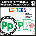 $1 Letters, Formation, & Beginning Sounds Cards-P