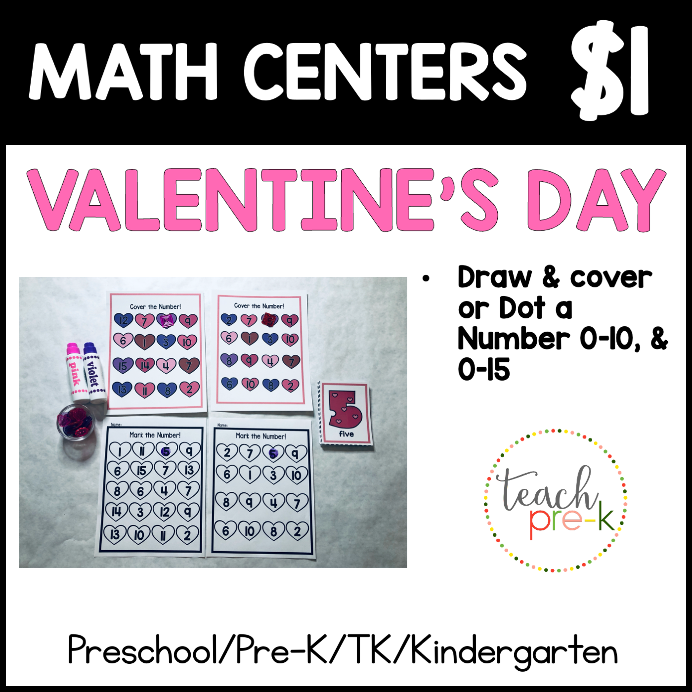 Valentine's Day Math Centers/Draw & Cover or Dot the Numbers