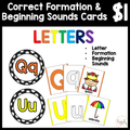 $1 Letters, Formation, & Beginning Sounds Cards-Q & U
