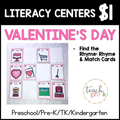 Valentine's Day Literacy Centers/Find the Rhyme; Rhyme & Match Cards