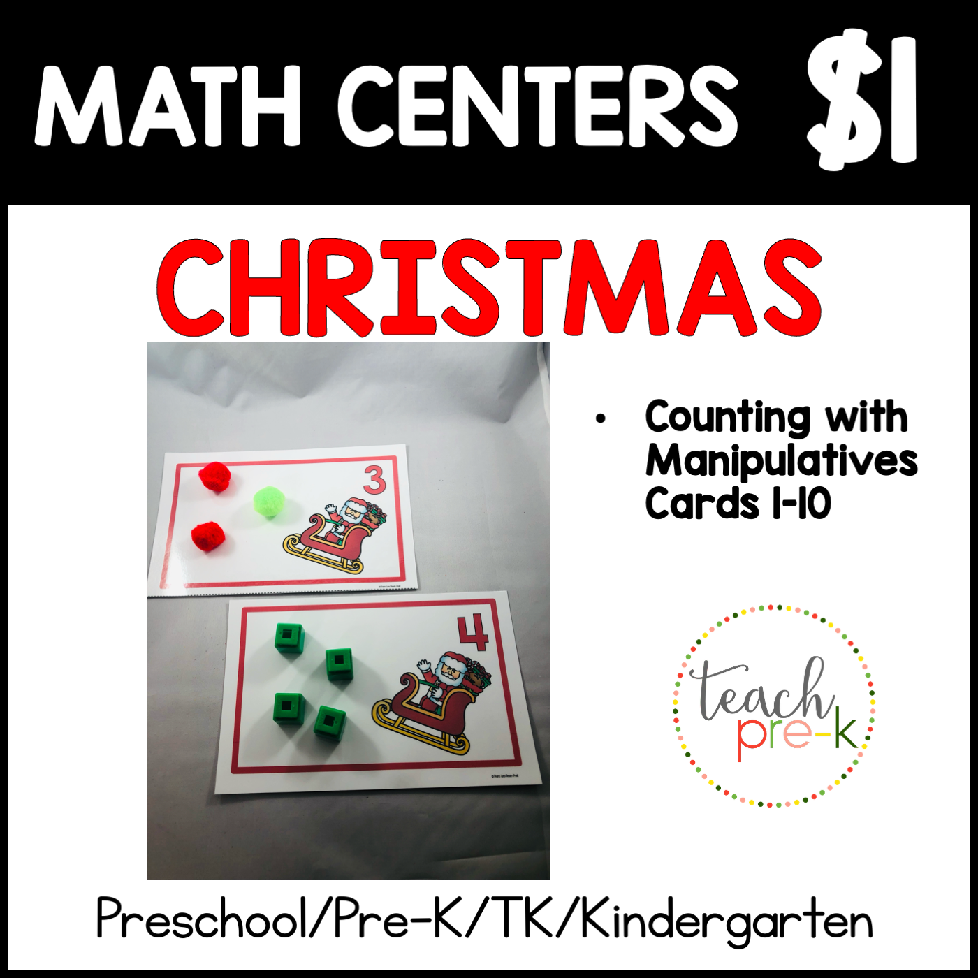 Christmas Math Centers/Counting Cards 1-10 For Use With Manipulatives