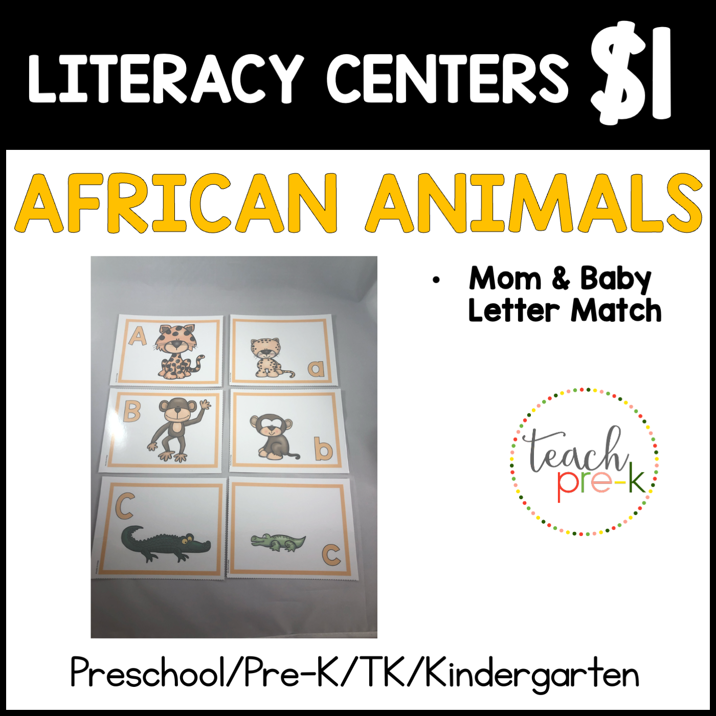 African Animals  Literacy Centers/Mom & Baby Letter Match
