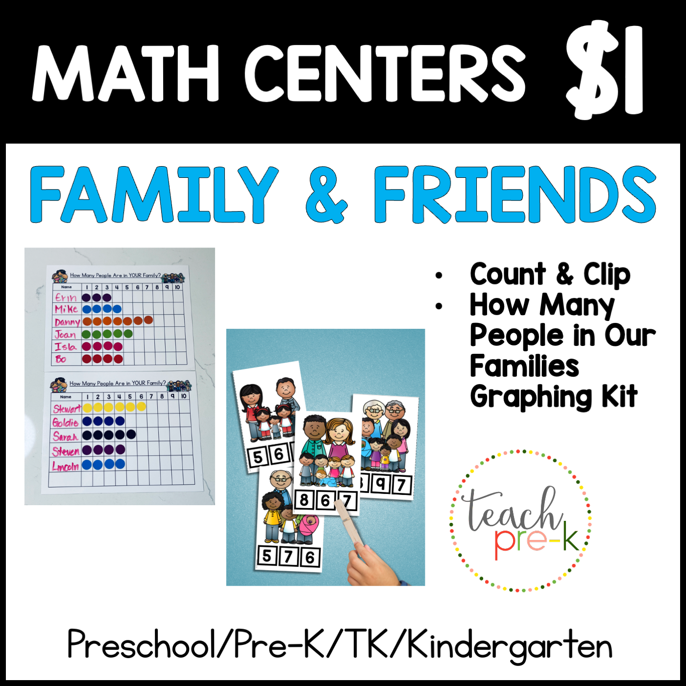 Family & Friends Math Centers/Count & Clip, & How Many People in Our families Graph
