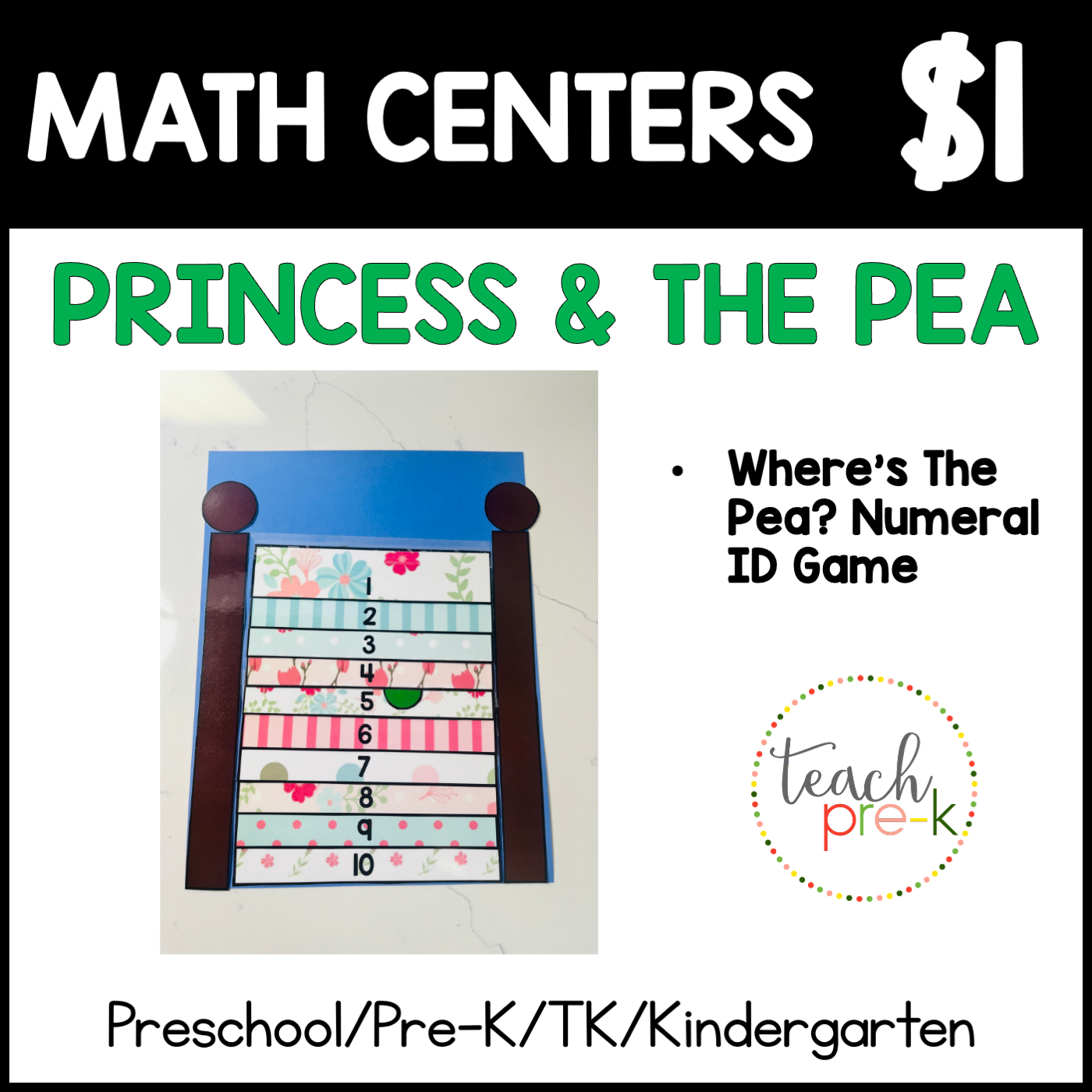Princess & the Pea Math Center/Where's the Pea? Number ID Game