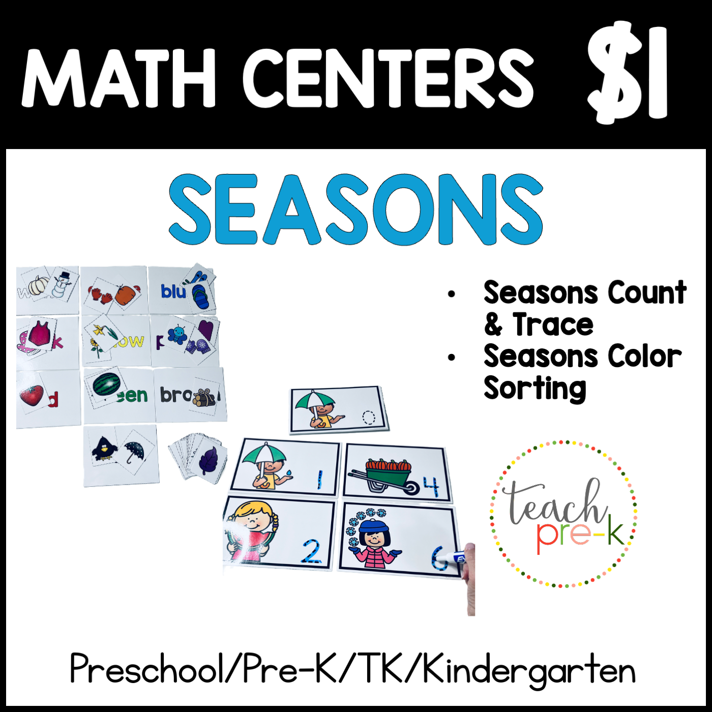 Seasons Math Centers/Season Color Sorting & Count & Trace