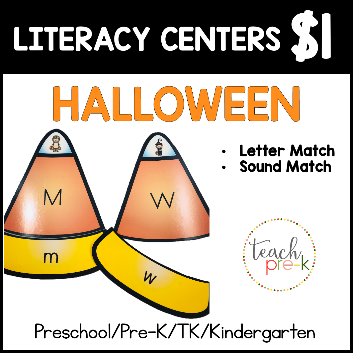 Halloween Literacy Centers/Candy Corn Letter & Sound Match