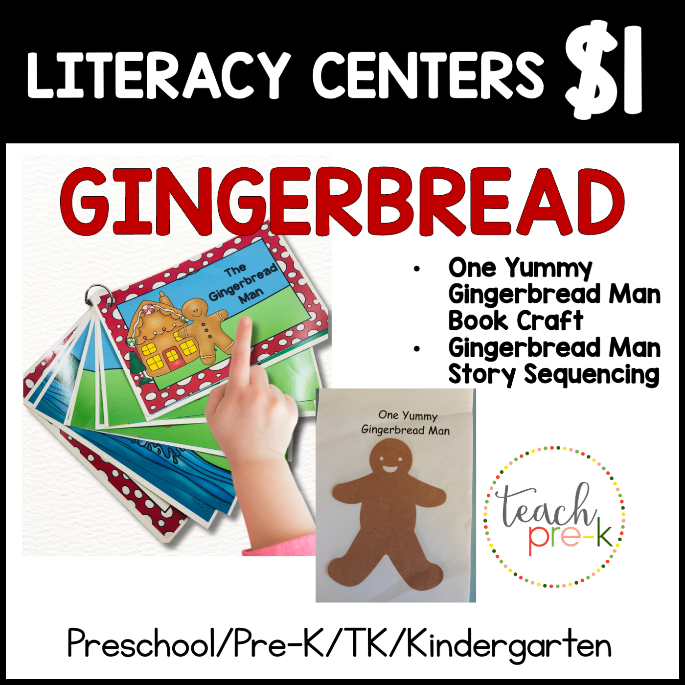 Gingerbread Literacy Centers/ The Gingerbread Man Story Sequencing Kit, One Yummy Gingerbread Man Book to Make
