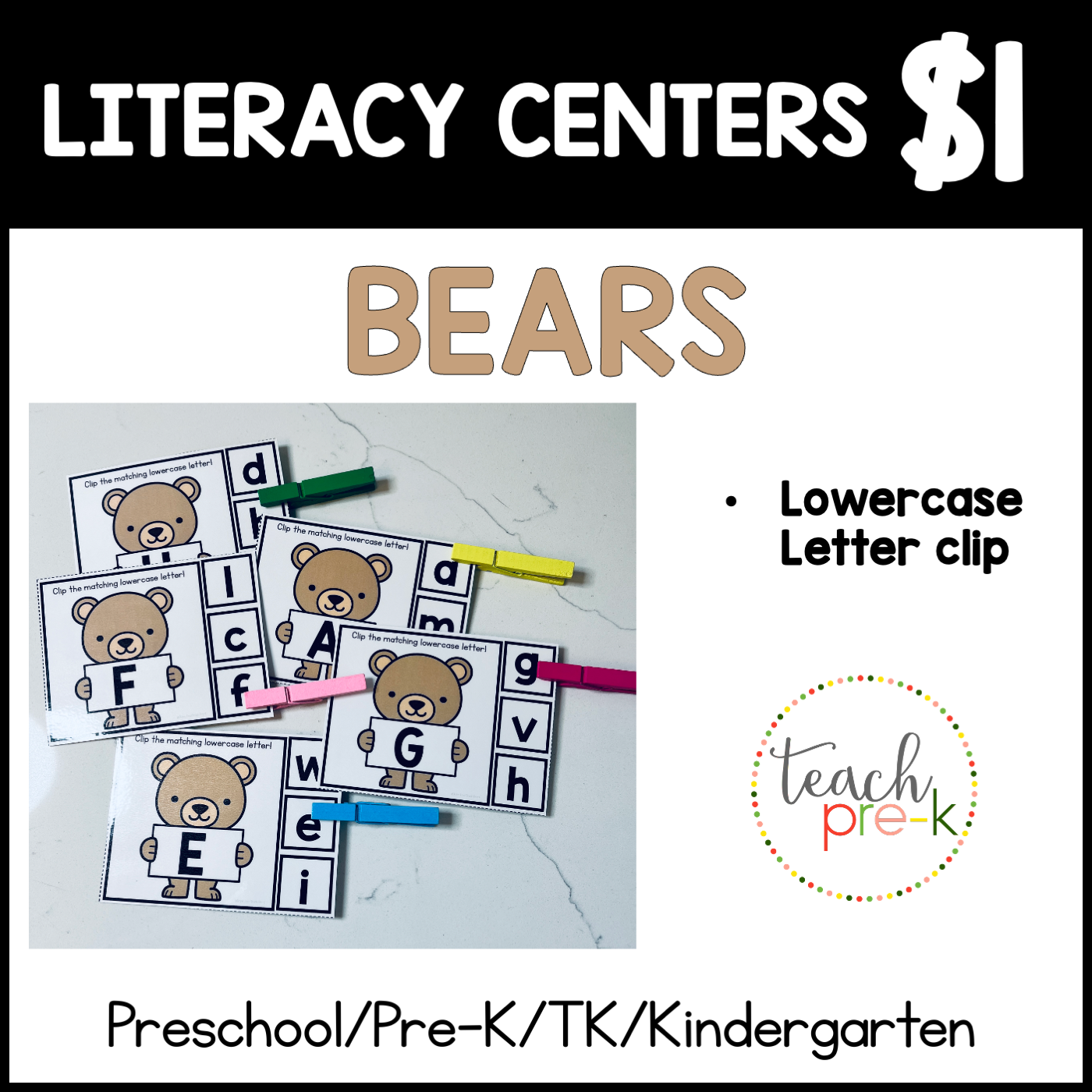 Bears Literacy Centers/Lowercase Letter Clip