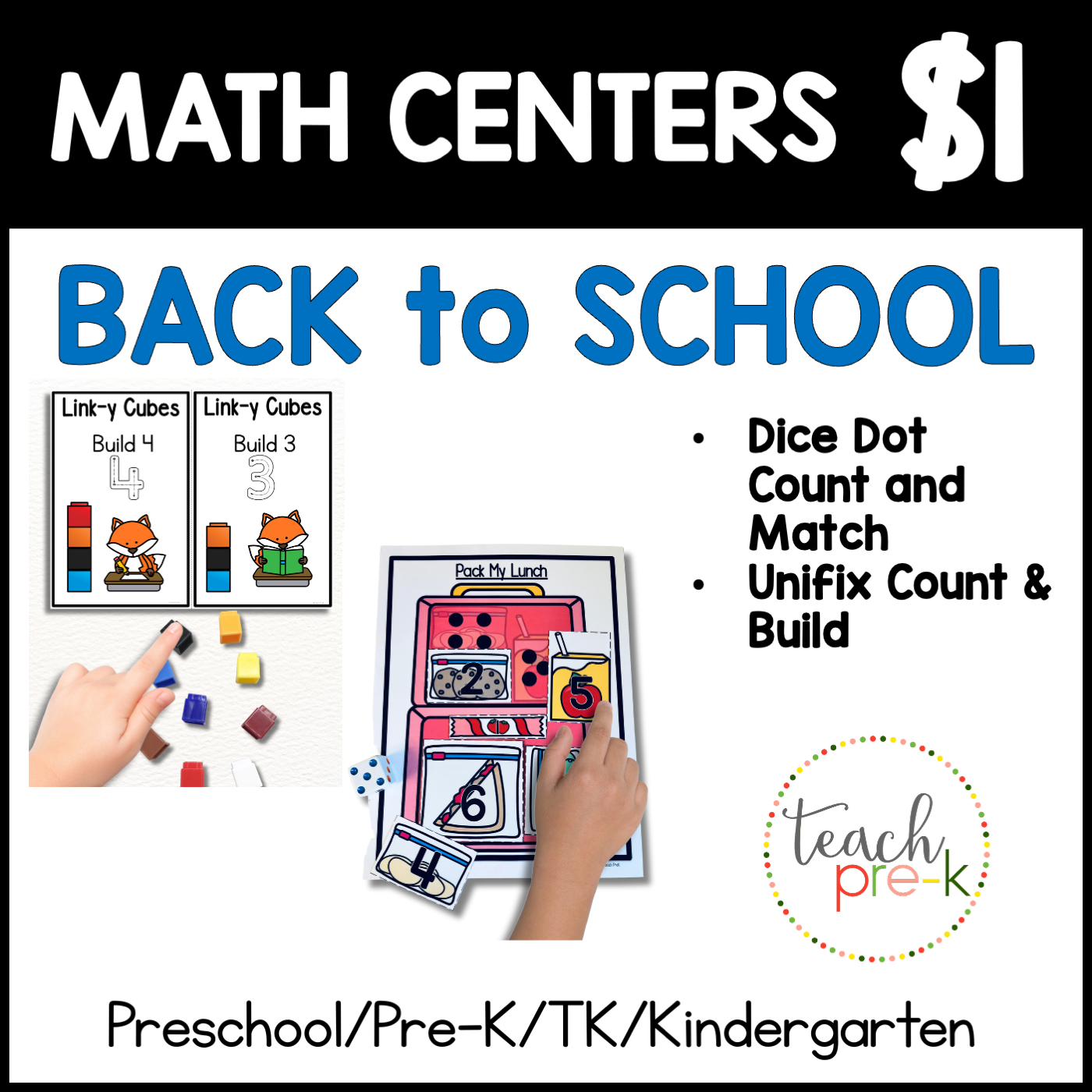 BTS Math Centers/Build & Count & Fill the Lunchbox Dice Dots Activity
