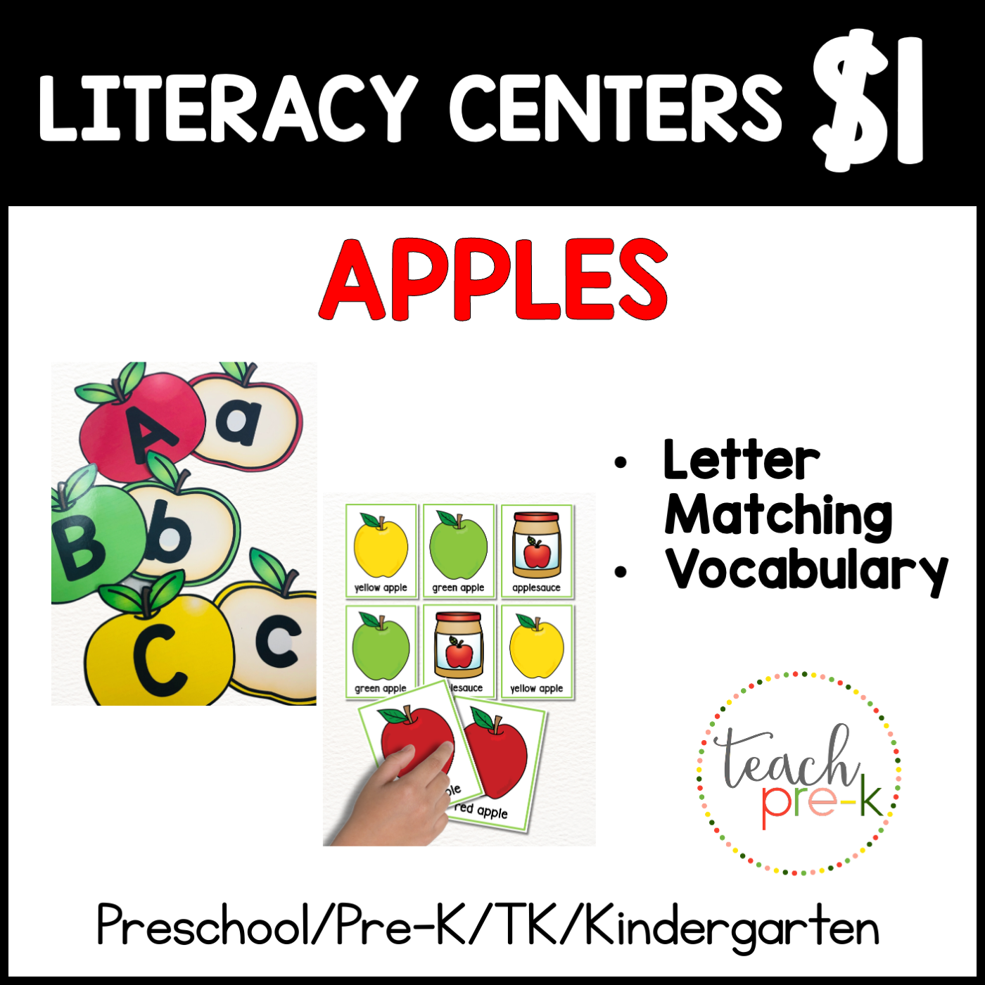 Apples Literacy Centers/Letter Match & Vocabulary Matching