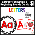 $1 Letters, Formation, & Beginning Sounds Cards-A