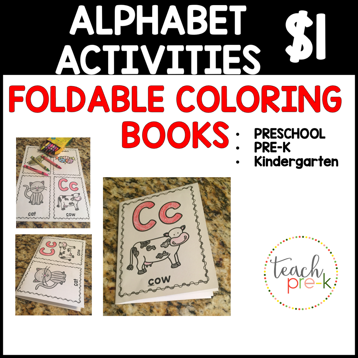 $1 Alphabet Activities: Foldable Coloring Books A-Z