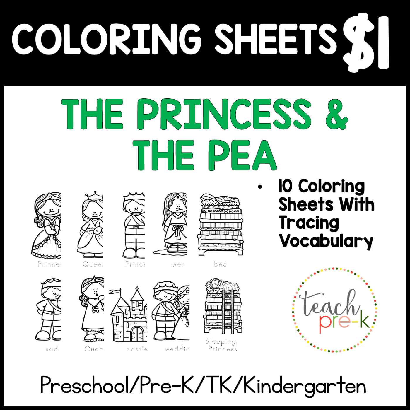 Princess & the Pea Coloring Sheets
