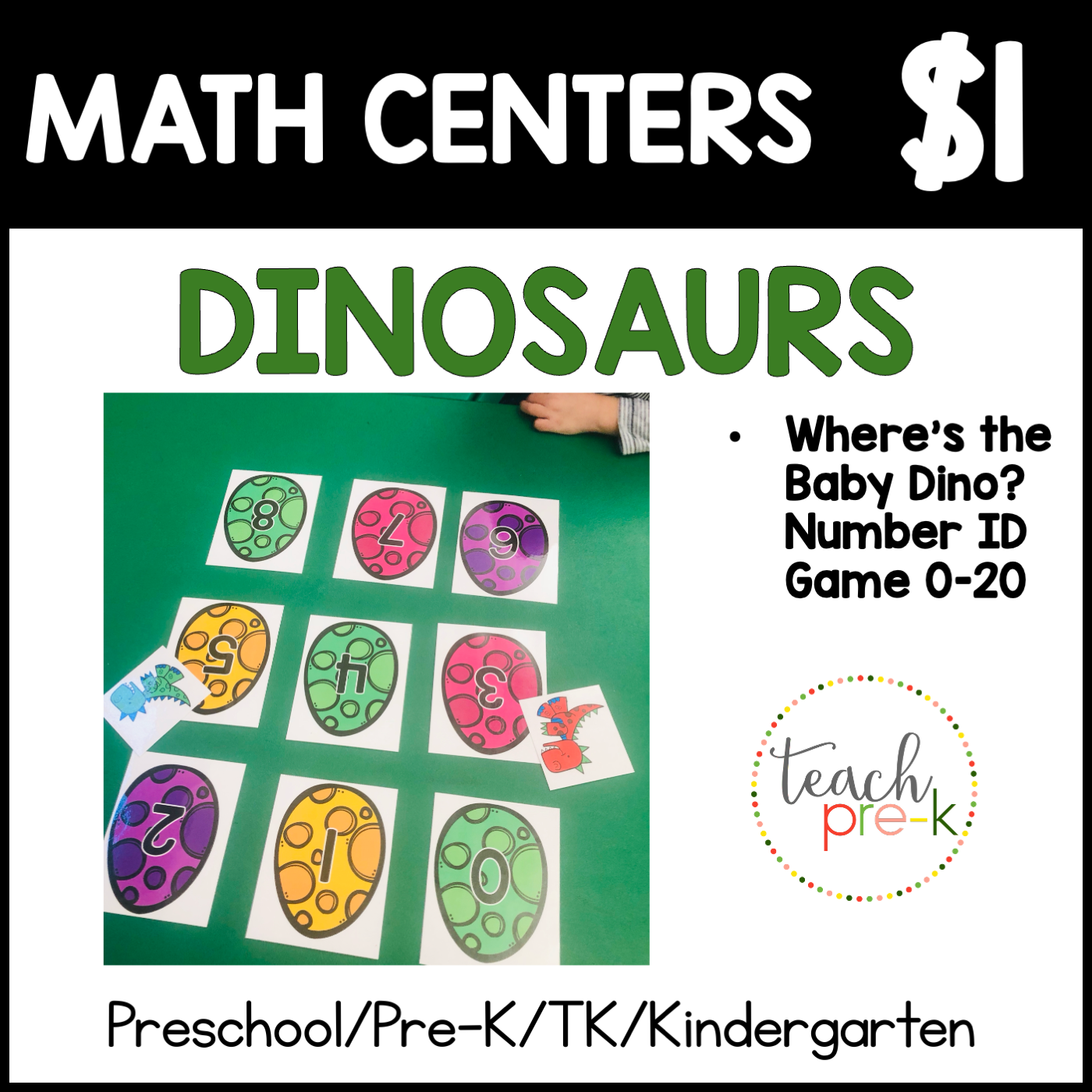 Dinosaur Math Centers/Where's the Baby Dinosaur? Number ID Game 0-20