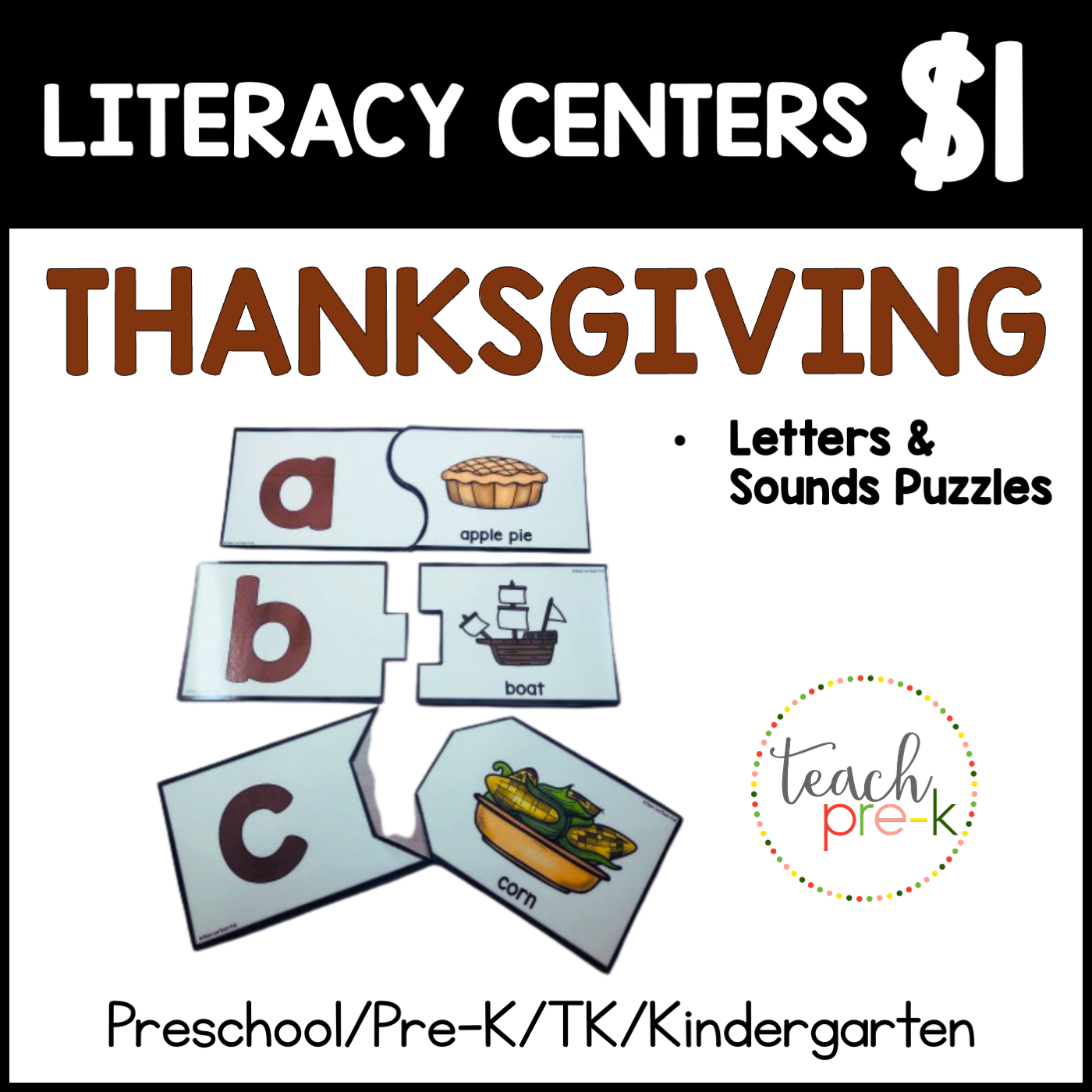 Thanksgiving Literacy Centers/Letter & Sounds Puzzles