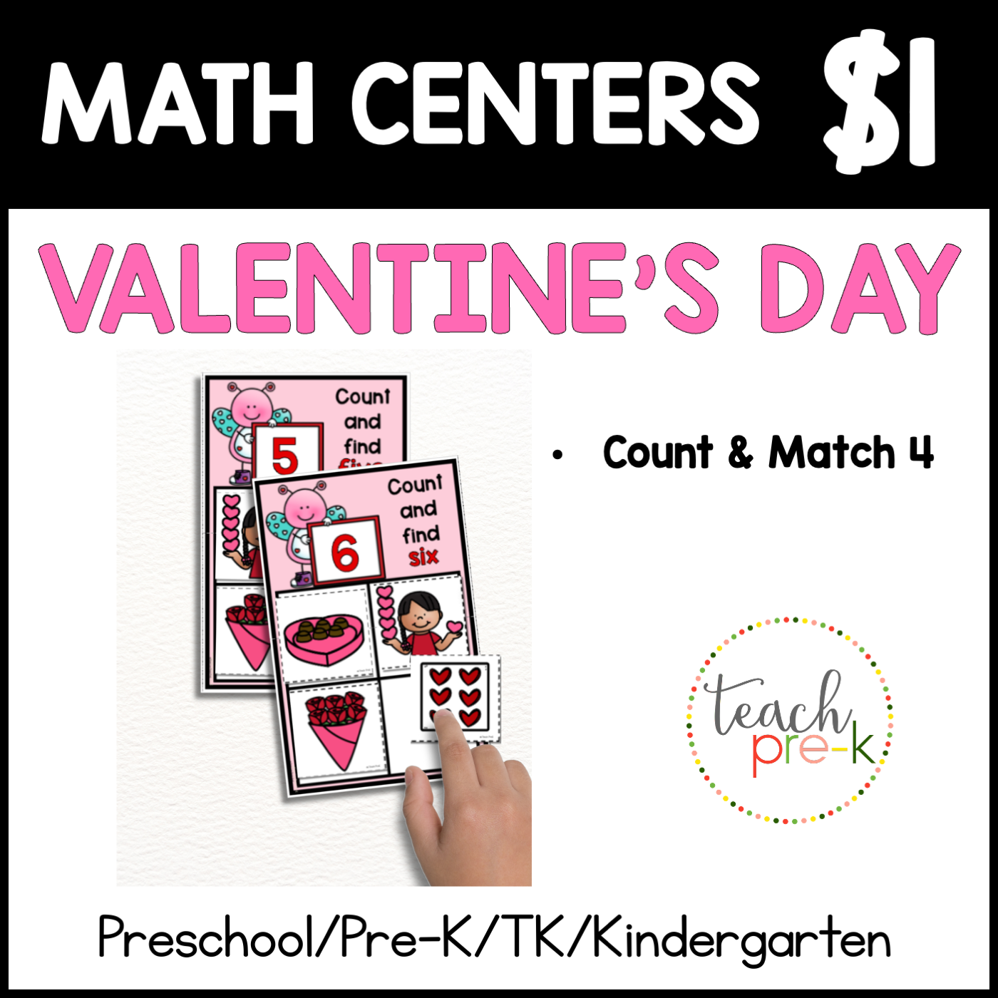 Valentine's Day Math Centers/Count & Match 4