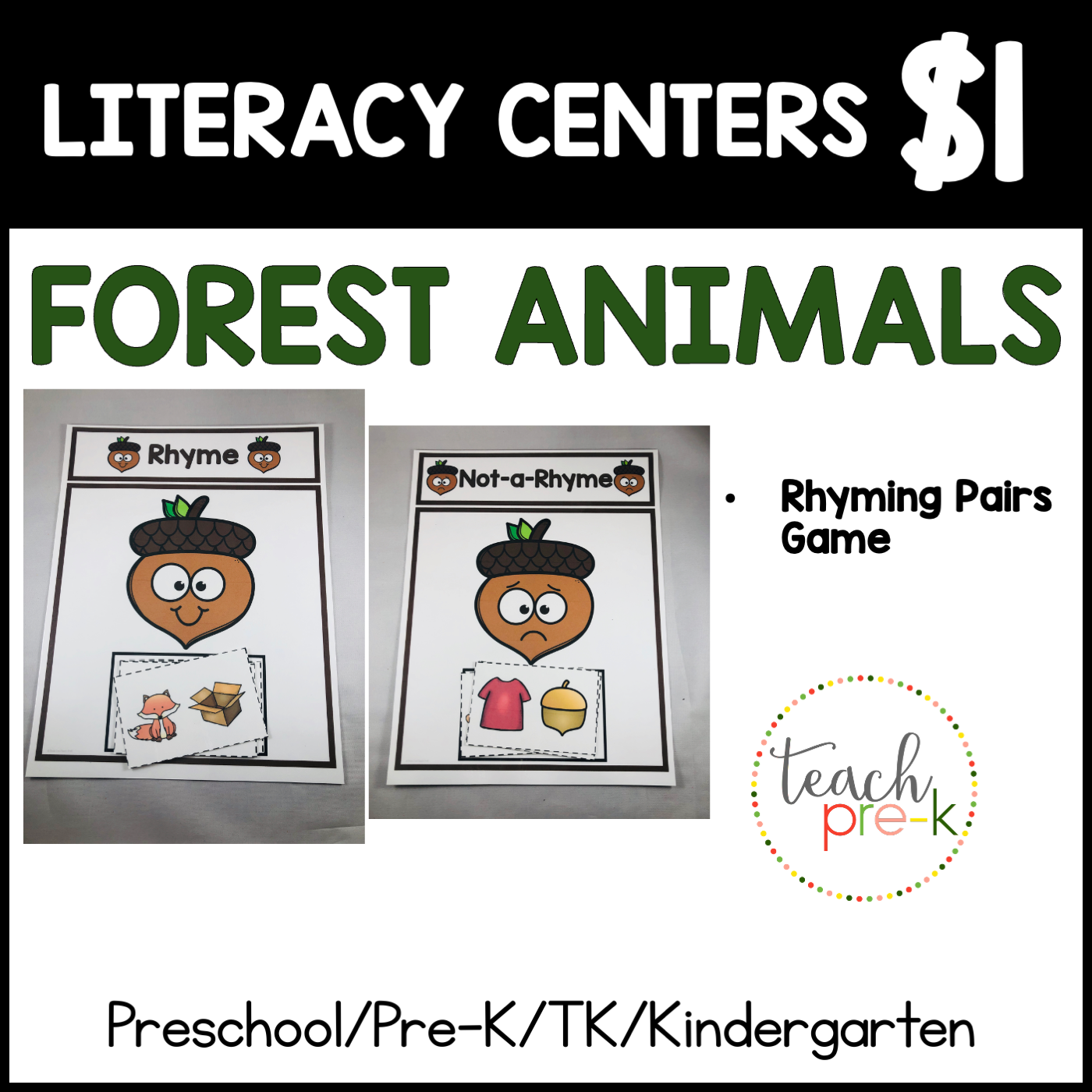 Forest Animals Literacy Centers/Rhyming Pairs Sort