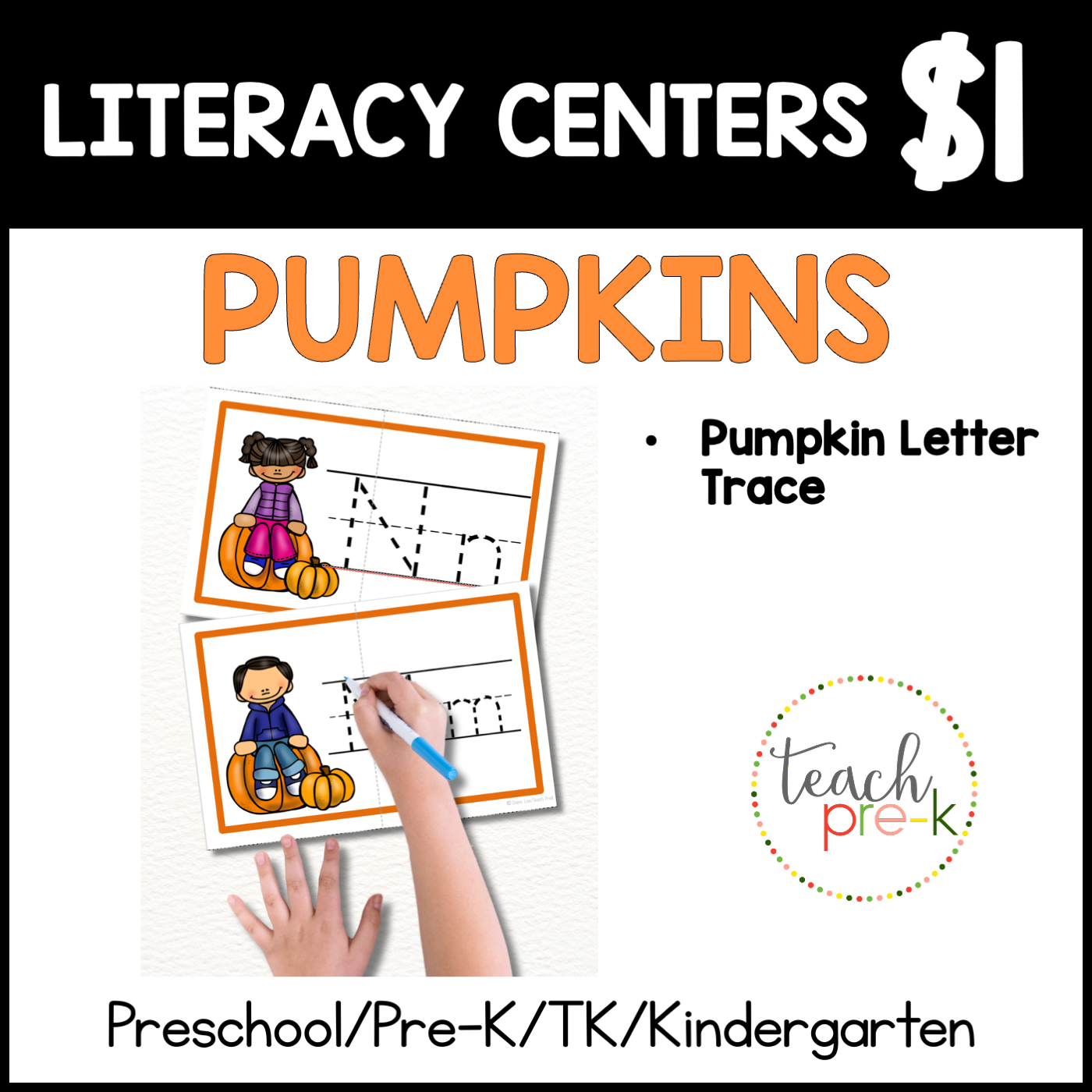 Pumpkin Literacy Centers/Letter Trace & Wipe Cards