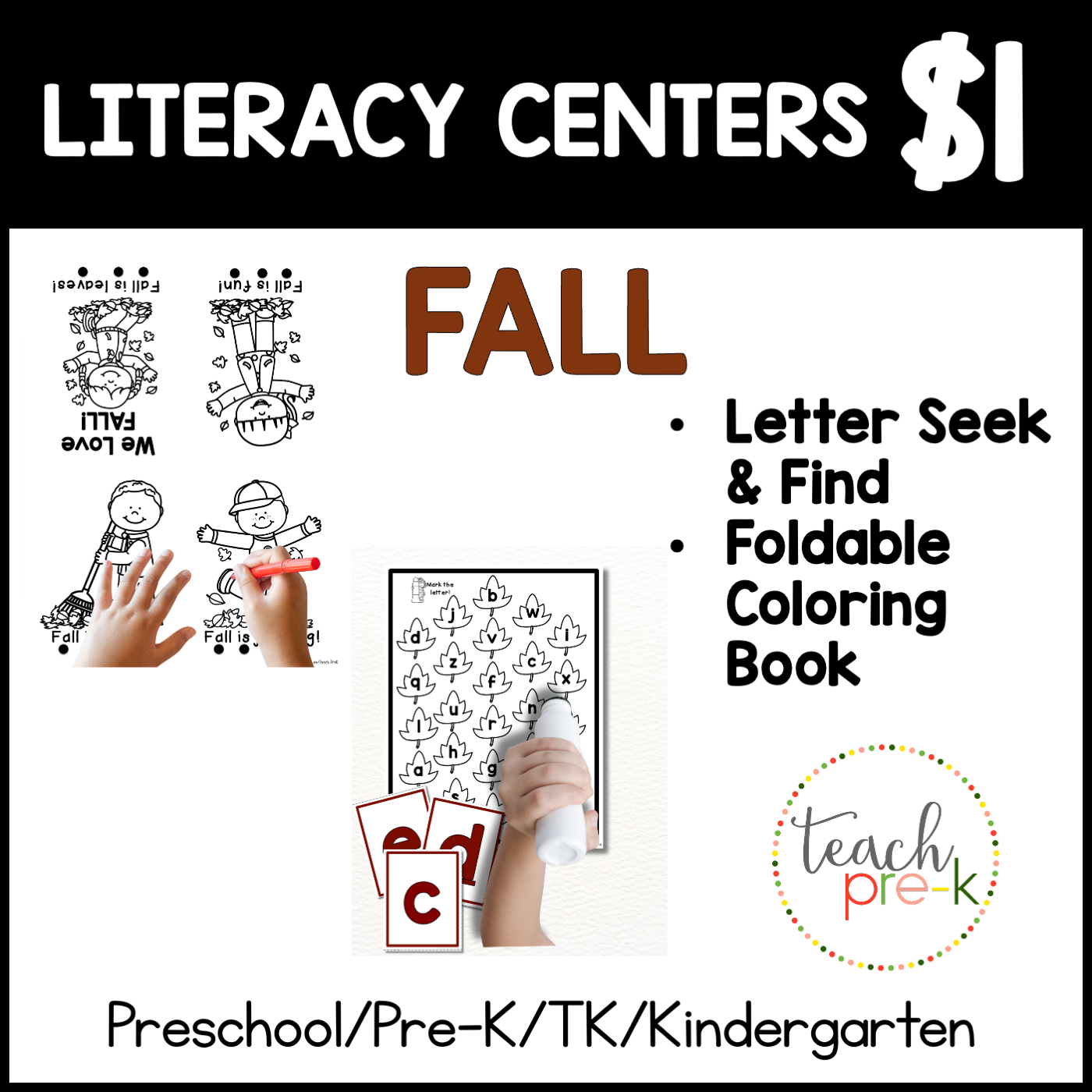 Fall Literacy Centers/Letter Seek & Find & Foldable Coloring Book