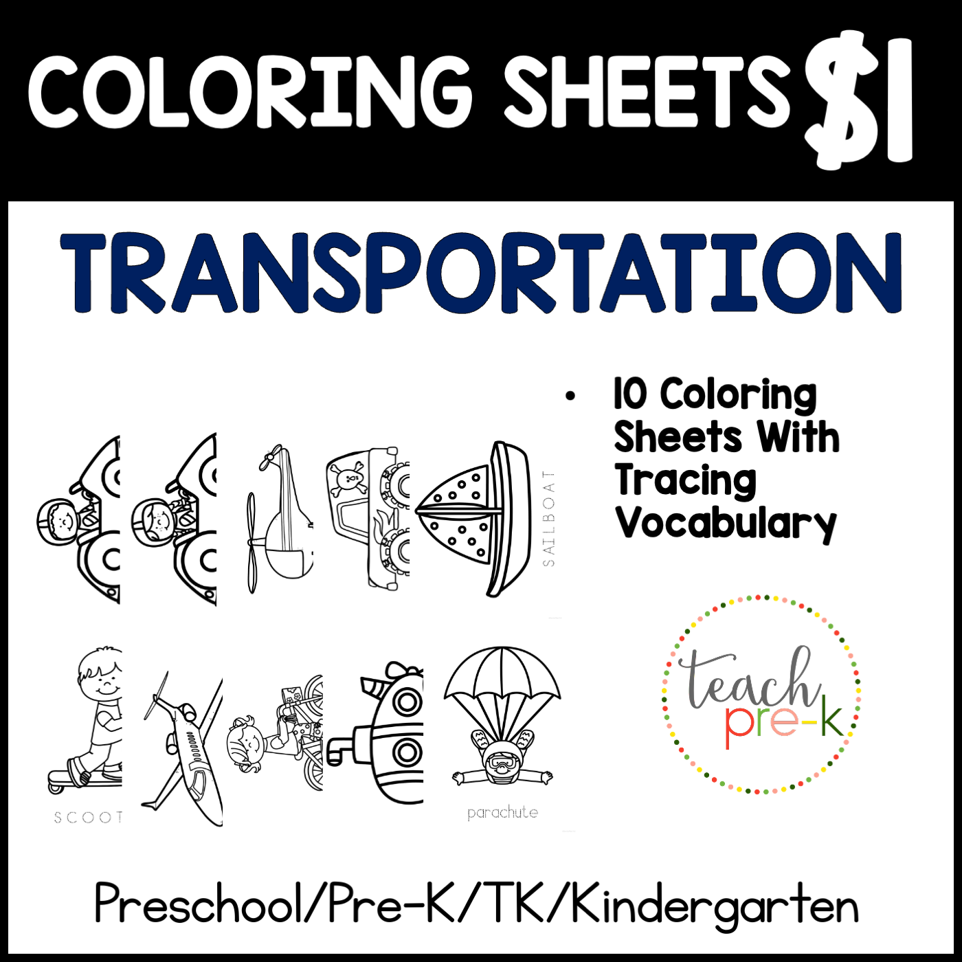 Transportation Coloring Sheets