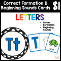 $1 Letters, Formation, & Beginning Sounds Cards-T