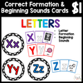 $1 Letters, Formation, & Beginning Sounds Cards-X, Y, & Z