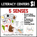 5 Senses Literacy Centers/Brown Bear, Story Props, & Foldable Coloring Book